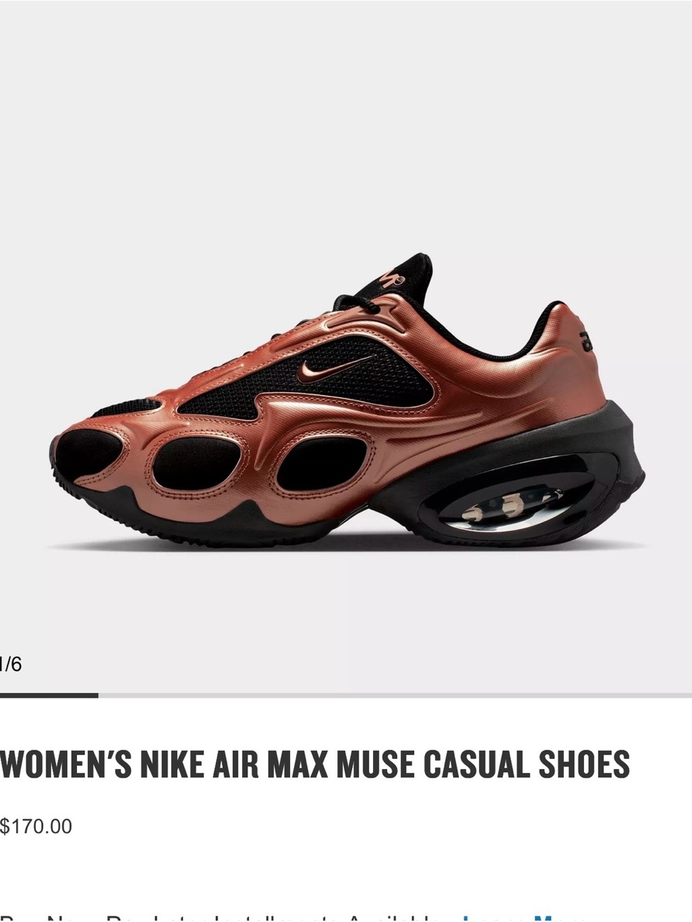 Nike Women's Air Max Muse Sneakers - Metallic Copper & Black